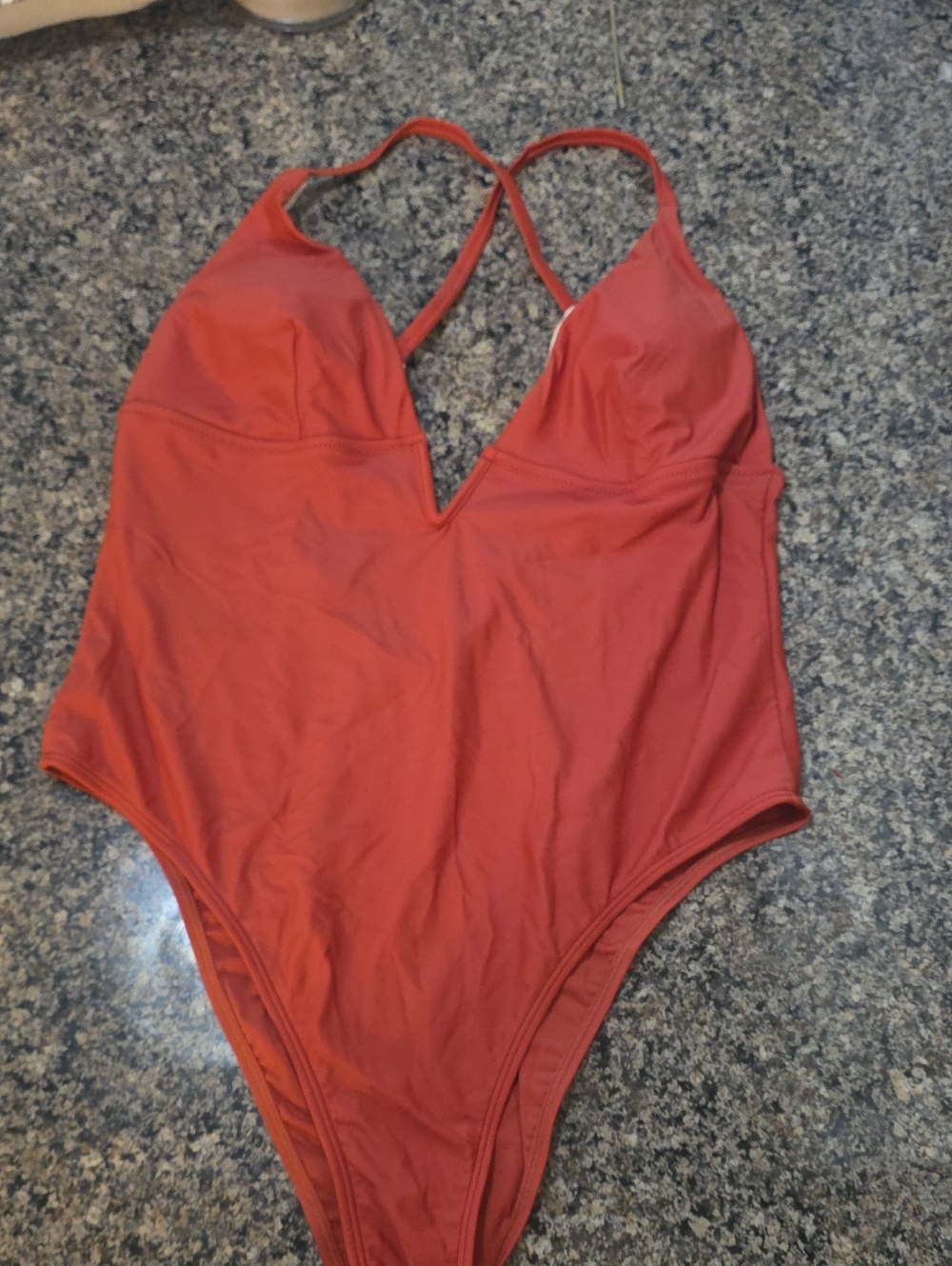 Cupshe Rust Orange V‑Neck One‑Piece Swimsuit with Cross Back